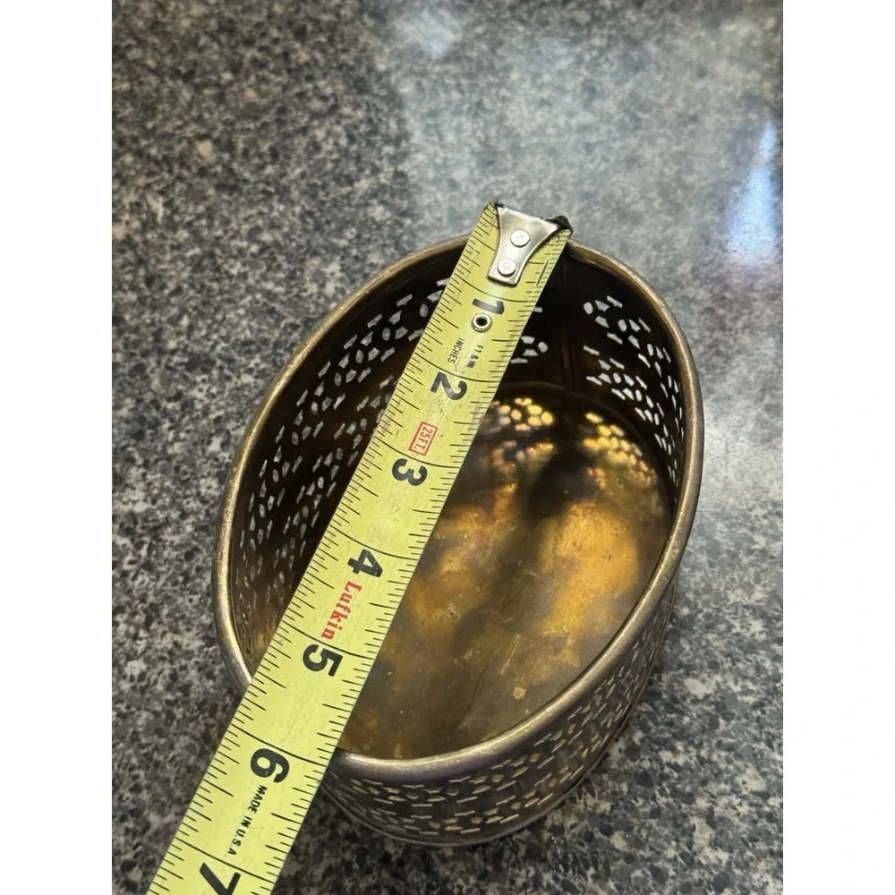 Vintage Brass Oval Display Trinket Basket Filigree Decorative Catch All